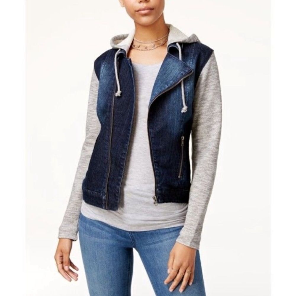 Tinseltown Hooded Moto Jean Jacket Medium